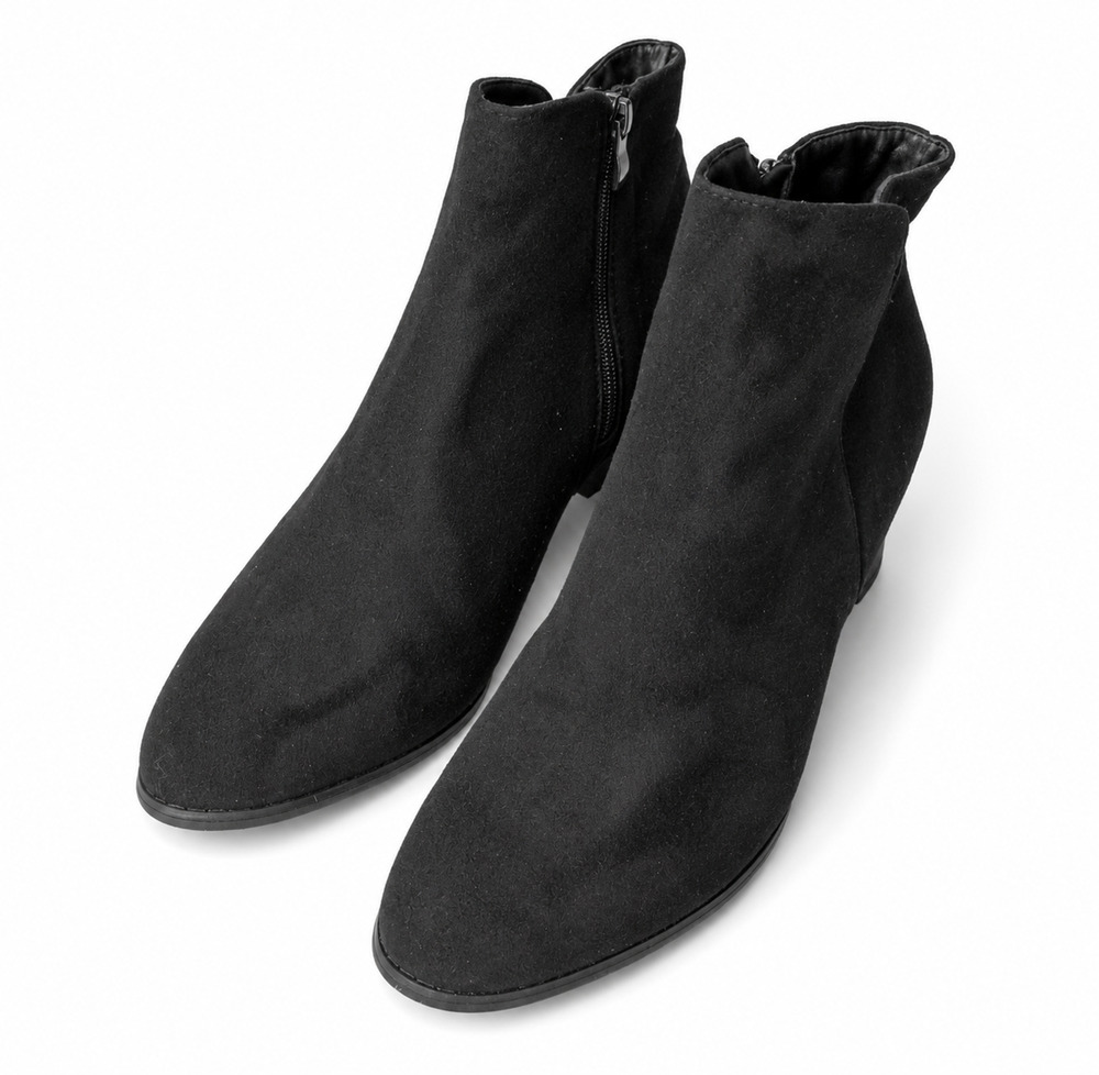 Women's Black Suede Ankle Boots Size EU 44 Side Zip Low Heel Booties